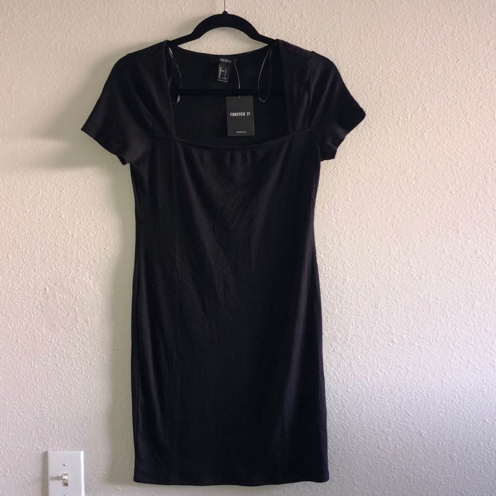 Black square neck t shirt dress